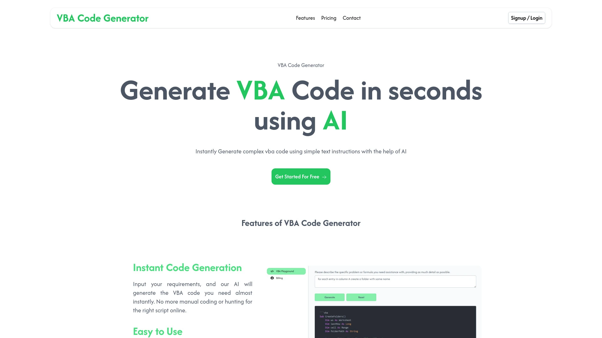 VBA Code Generator website preview