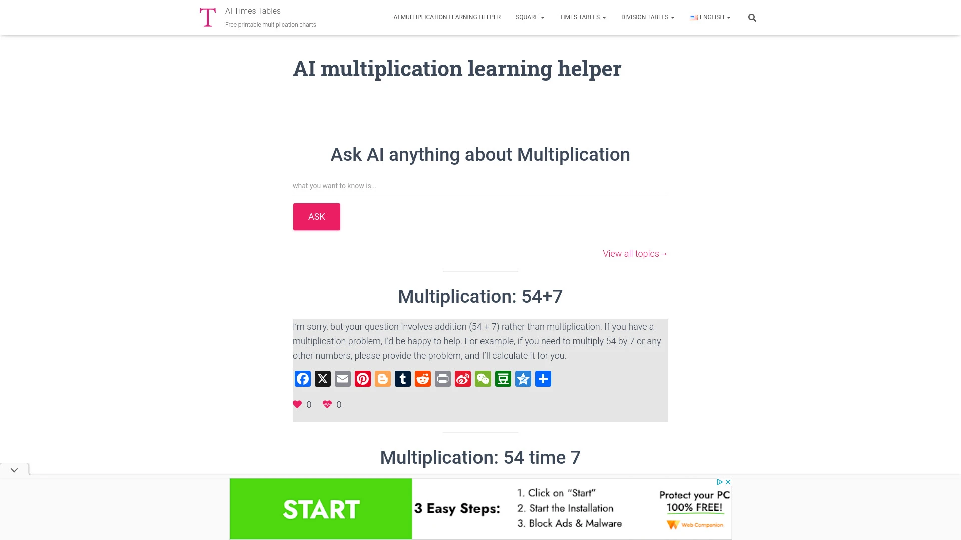 AI Multiplication Learning Helper website preview