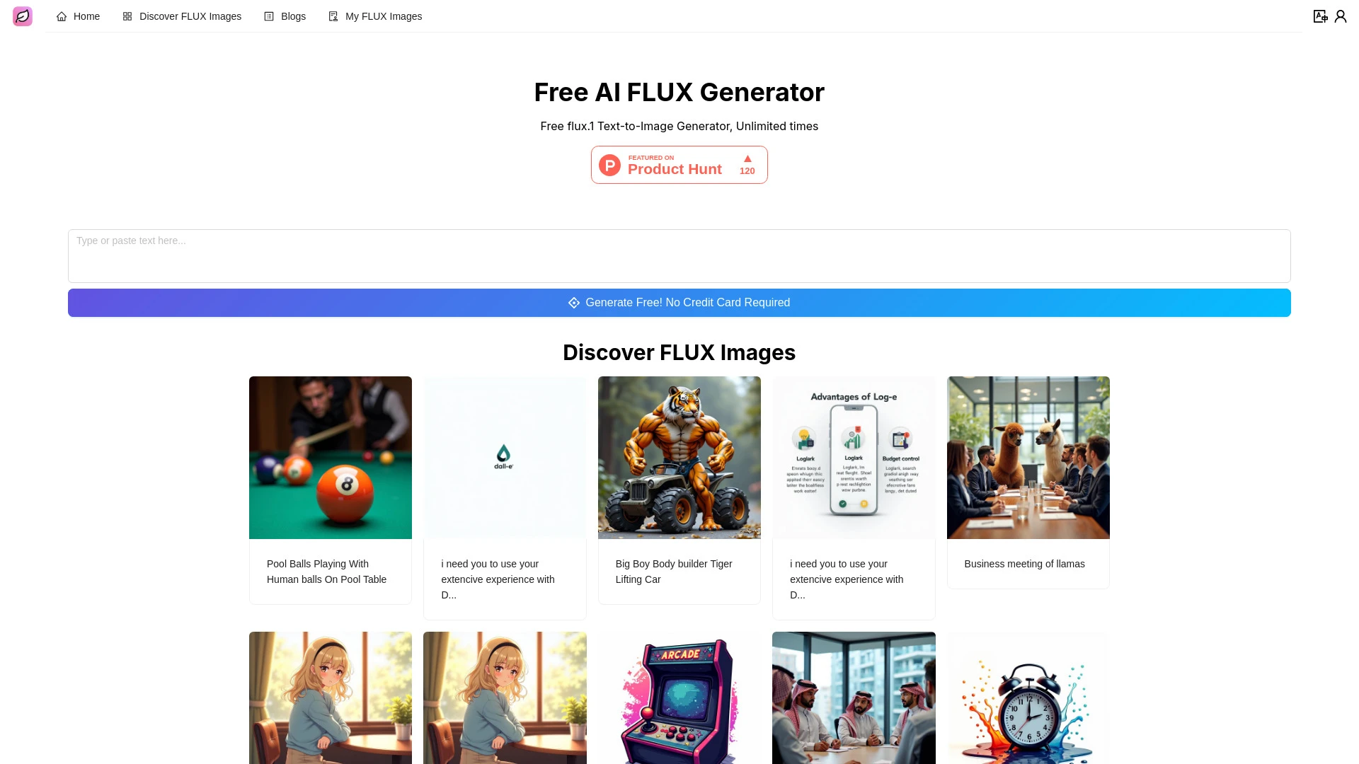 Free AI FLUX Generator website preview