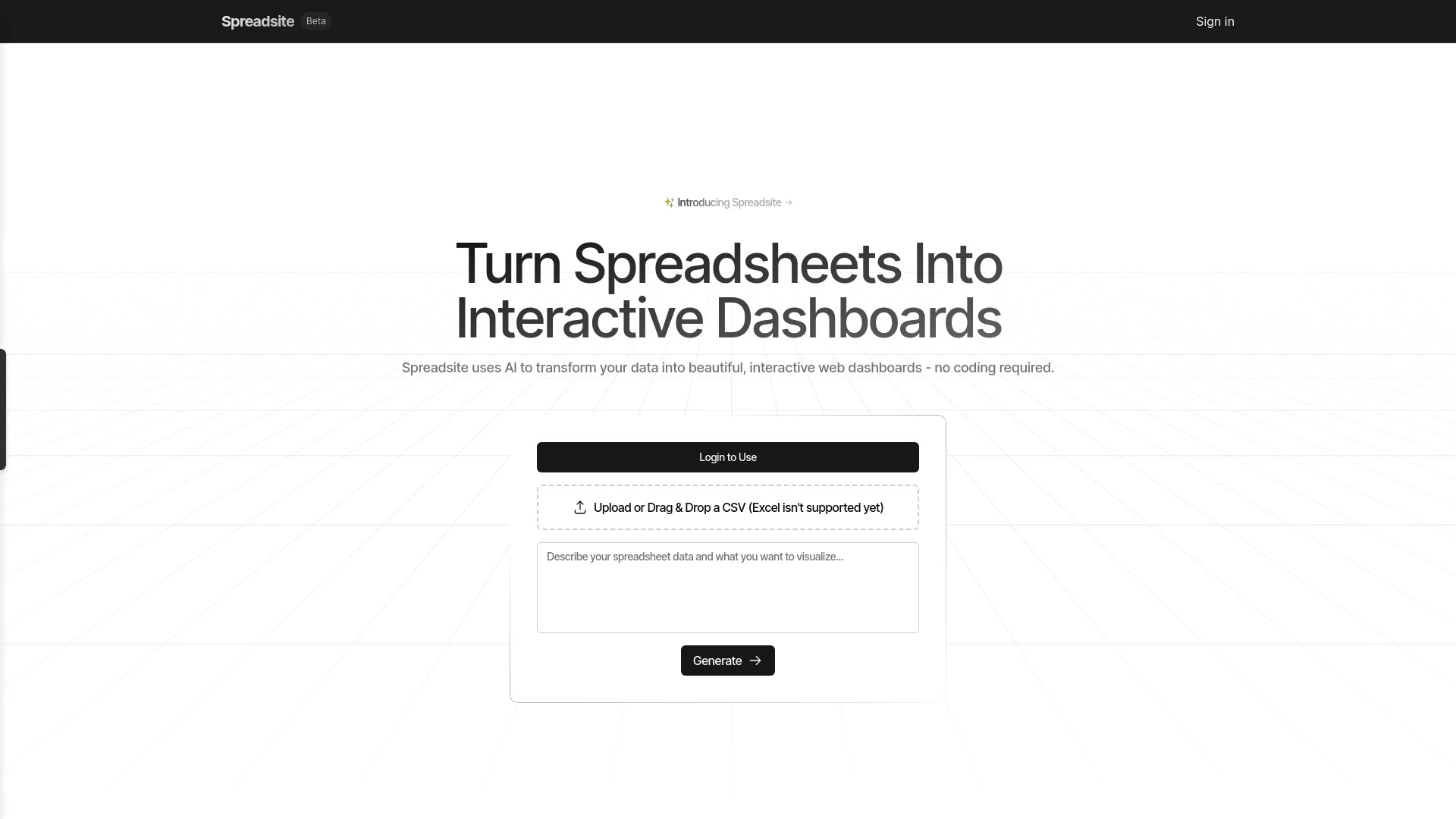 Spreadsite website preview