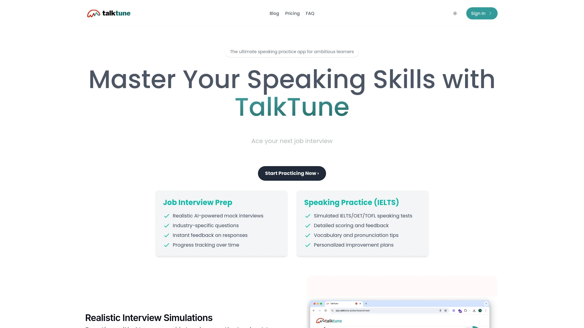 TalkTune website preview