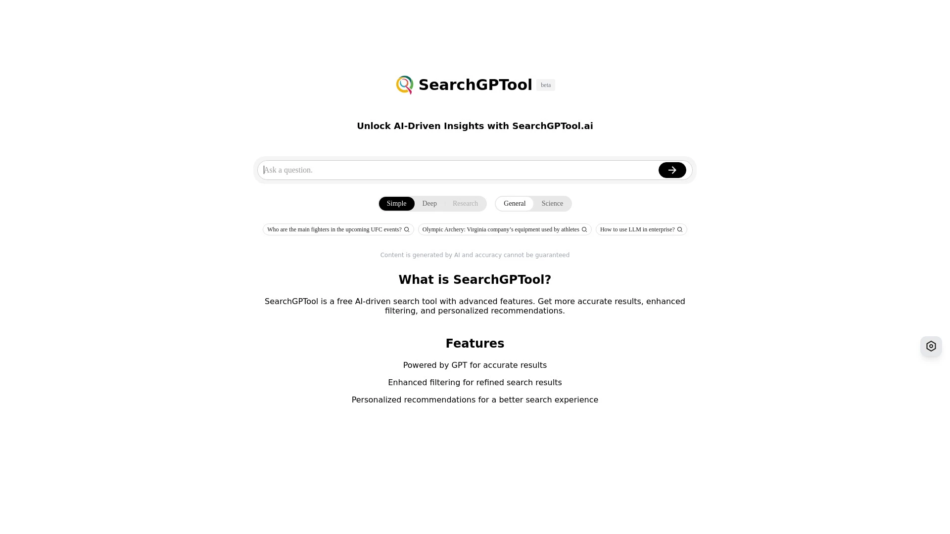 SearchGPTool website preview