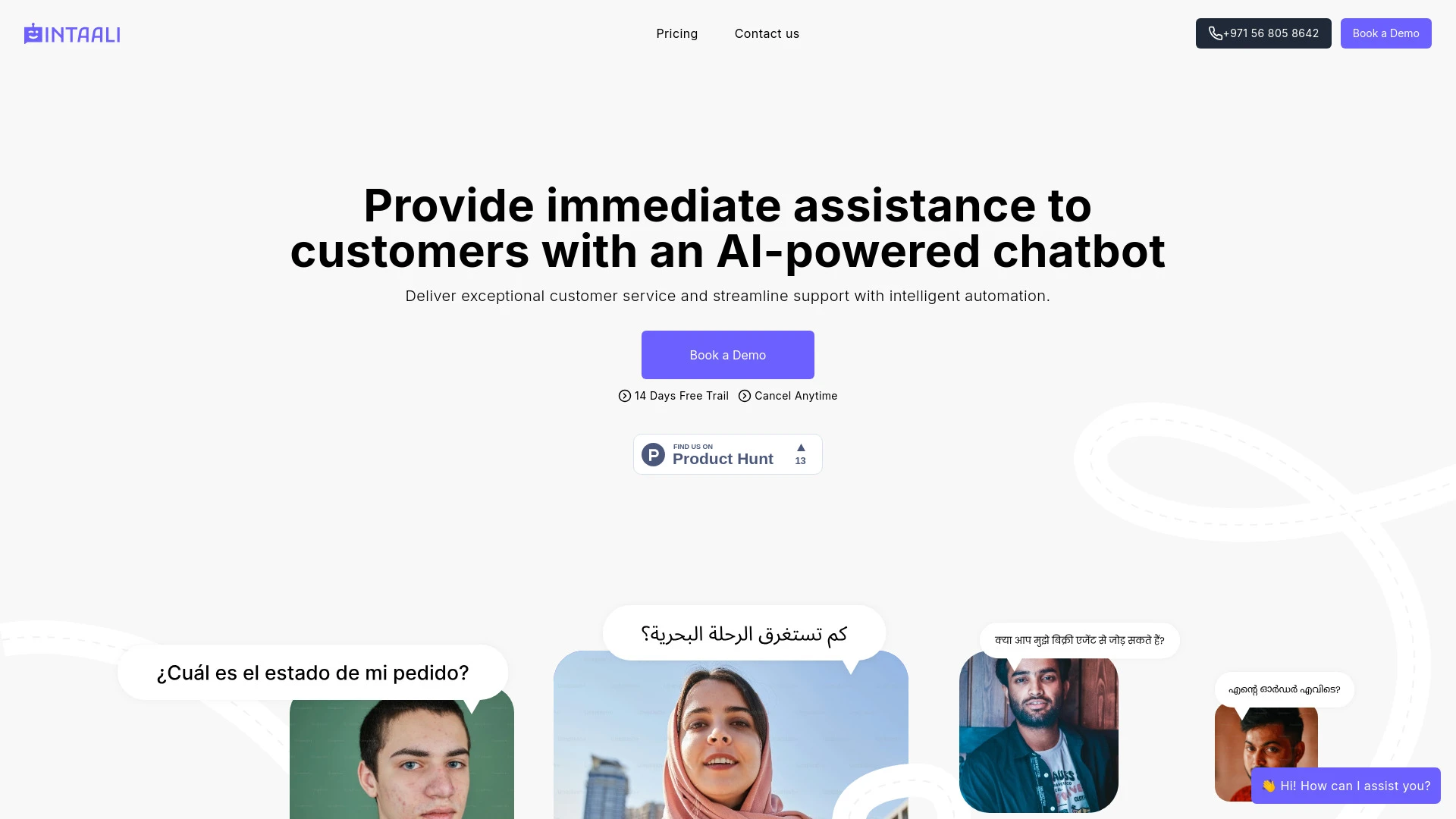 Intaali - Virtual Customer Agent website preview