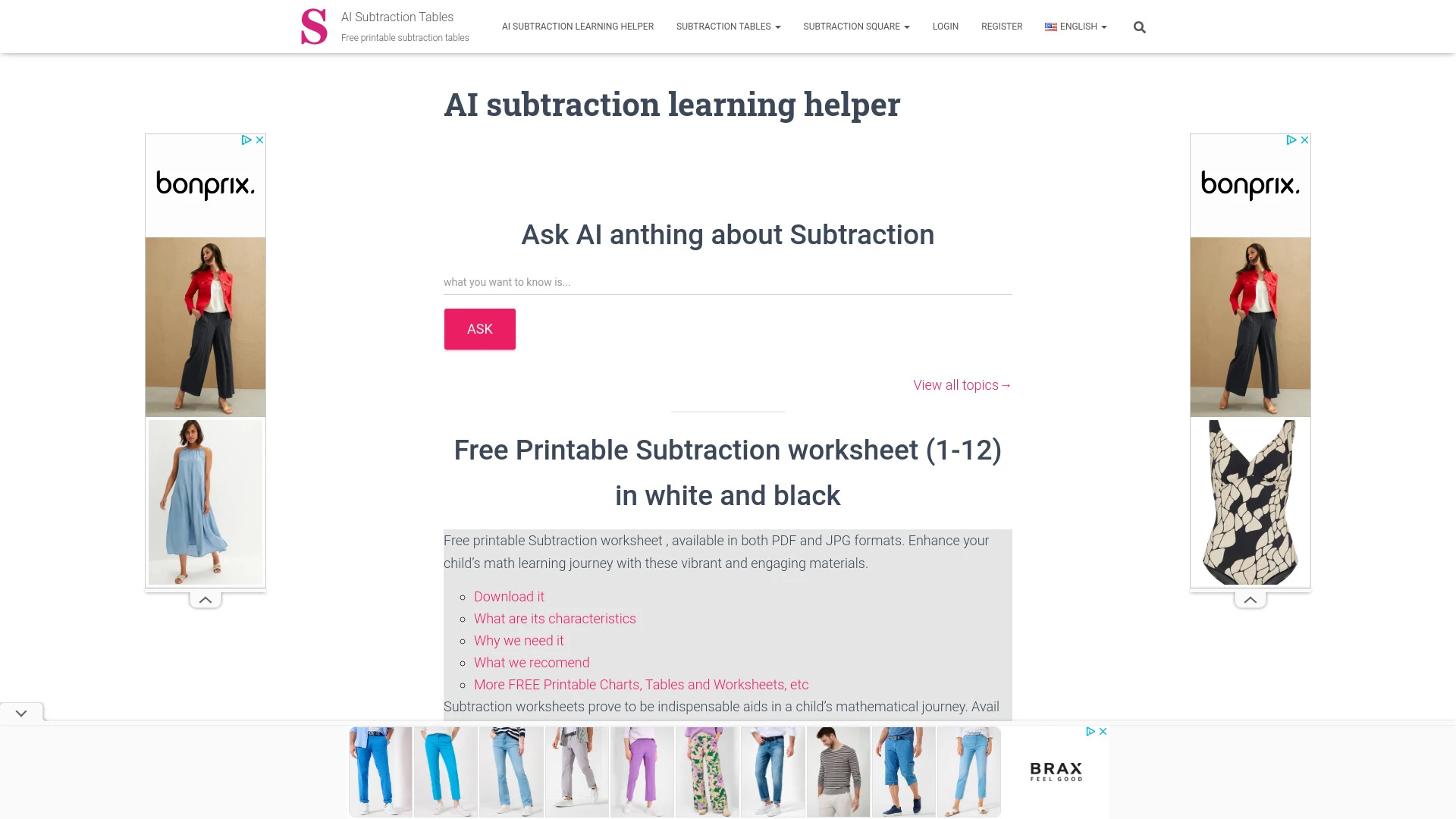 AI Subtraction Learning Helper website preview