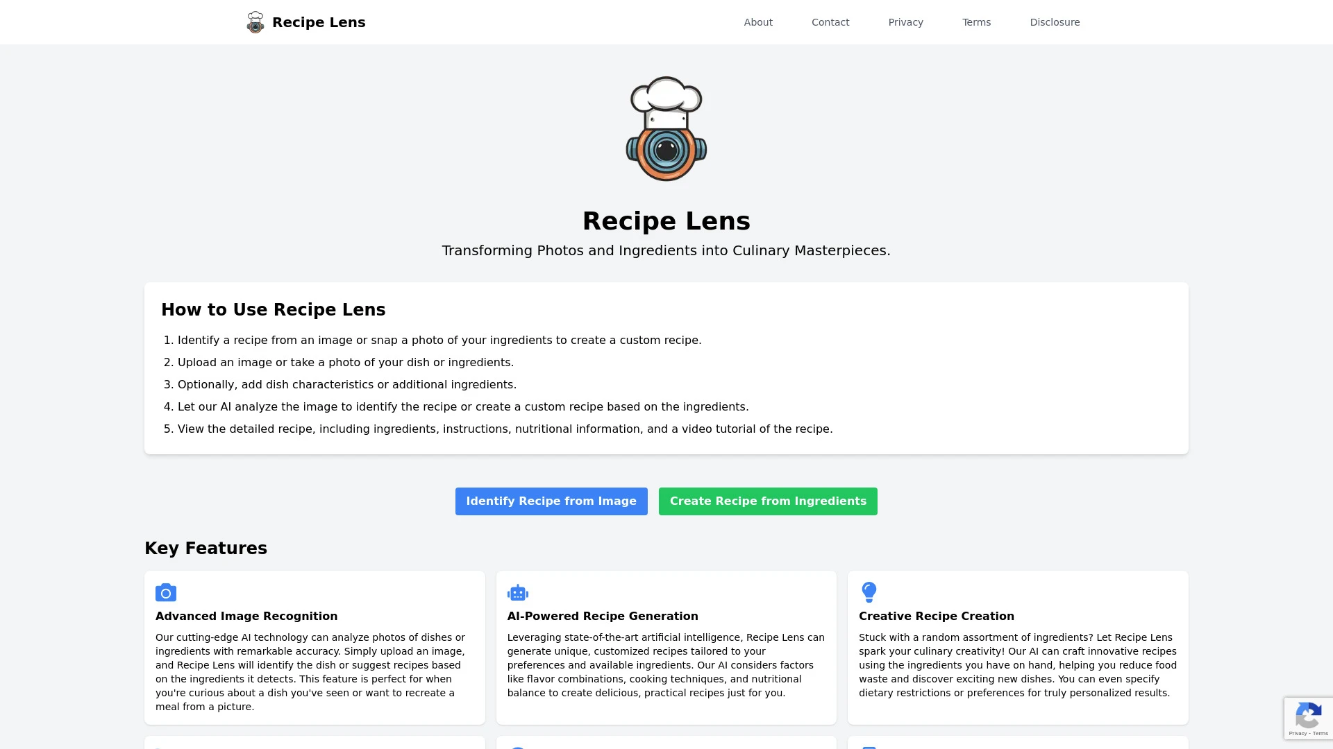 Recipe Lens website preview