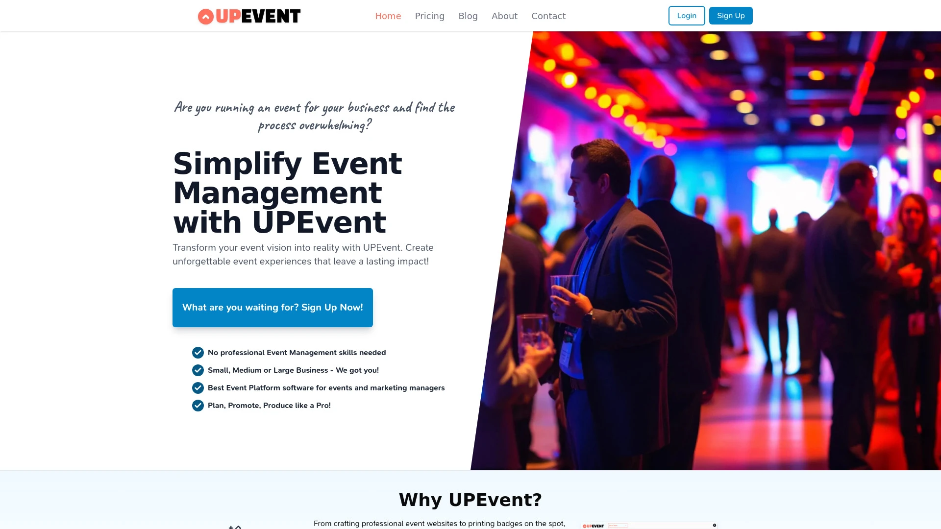 UPEvent website preview