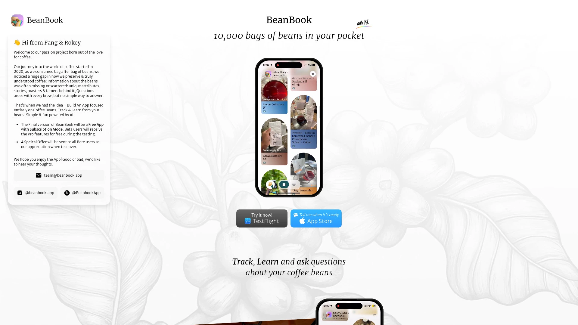 BeanBook website preview