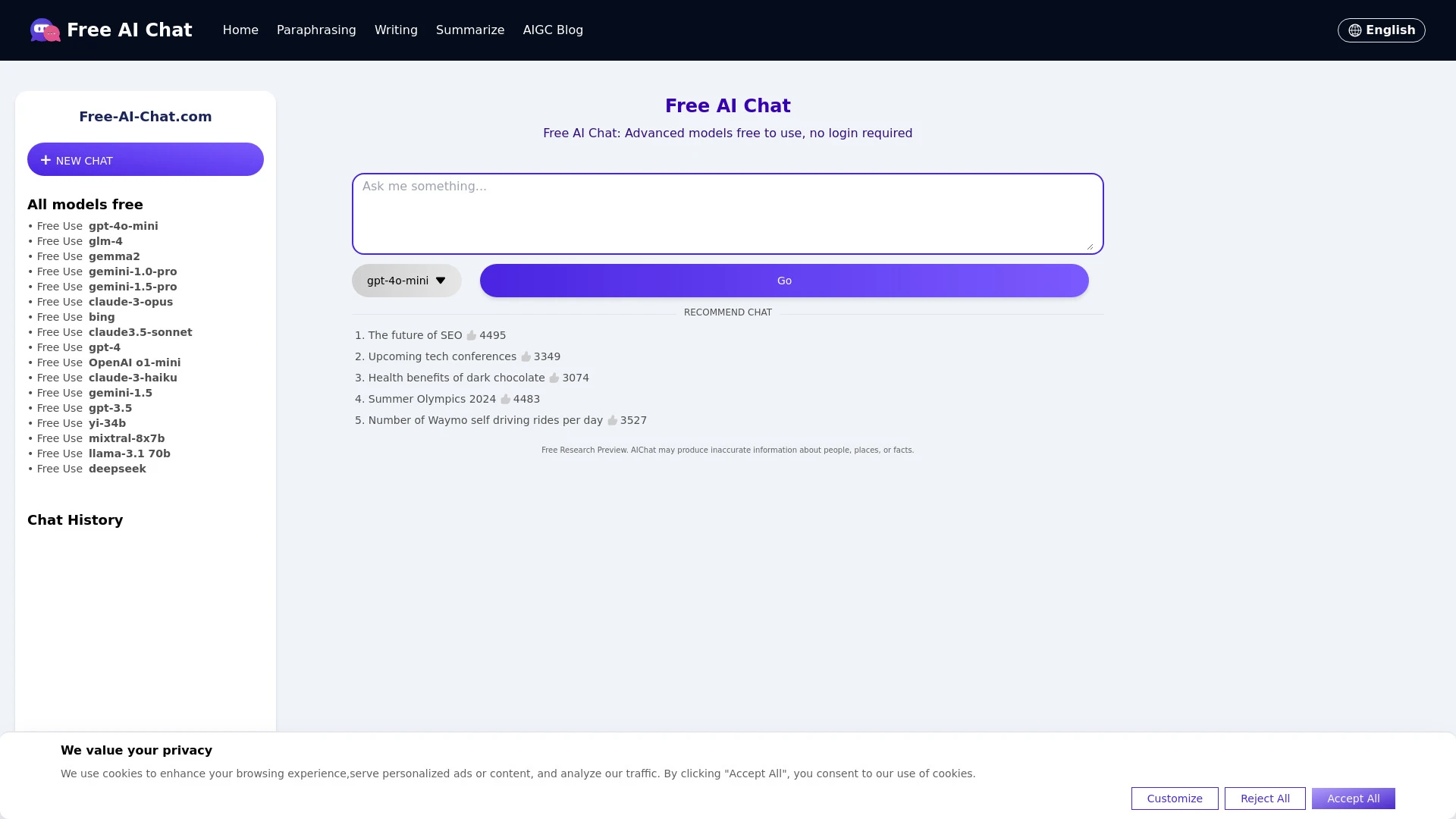 Free-AI-Chat website preview