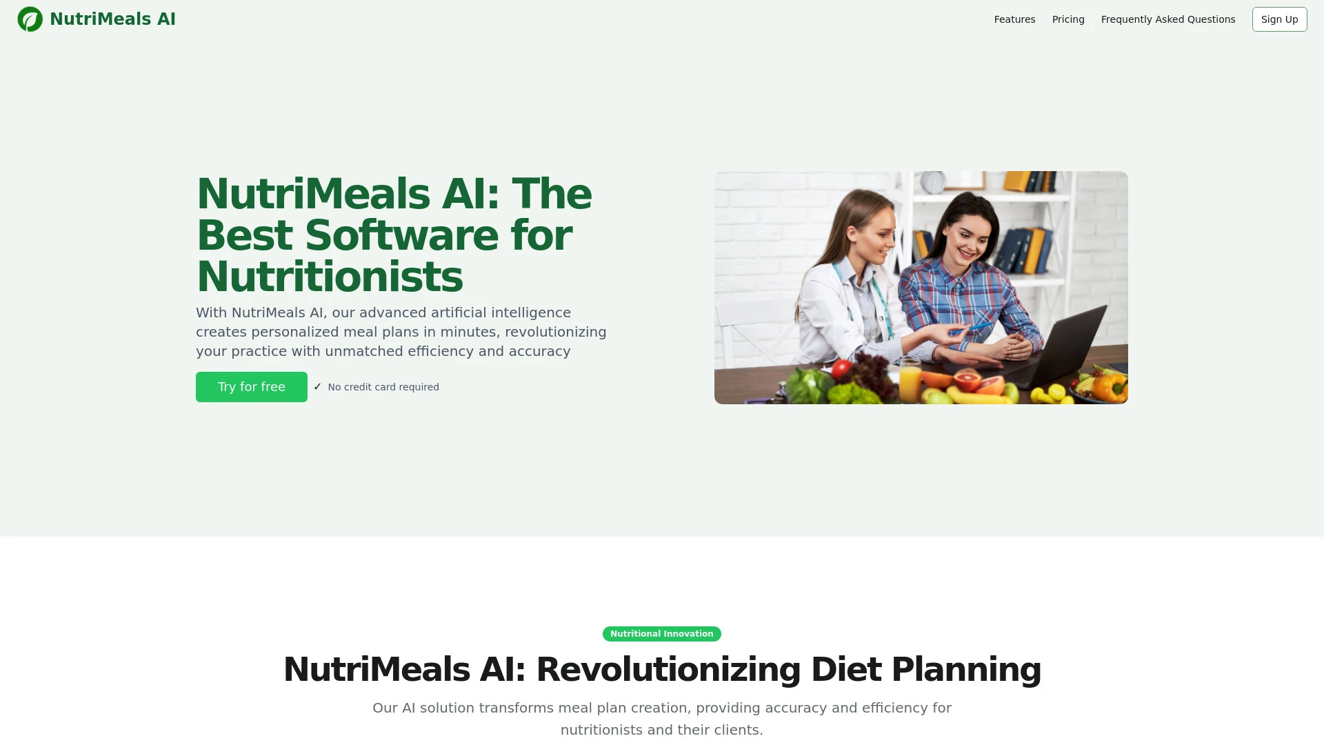 NutriMeals AI website preview