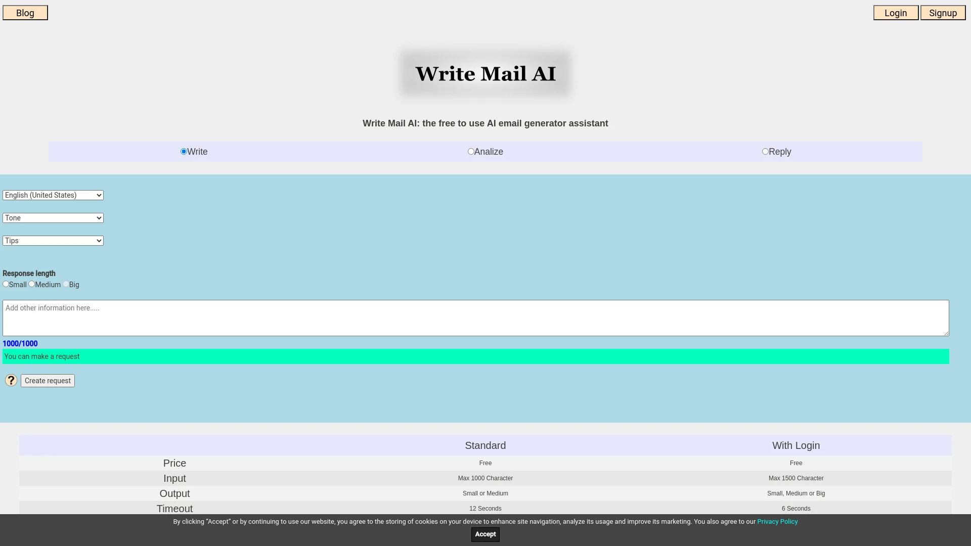 Write Mail AI website preview