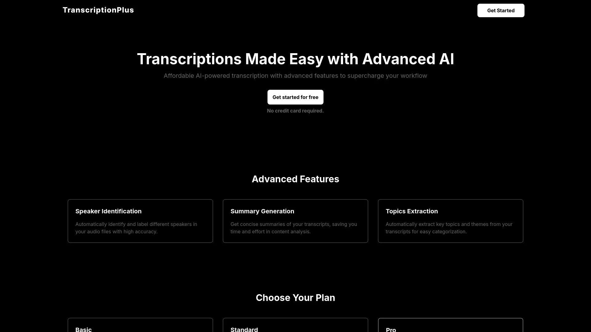 TranscriptionPlus website preview