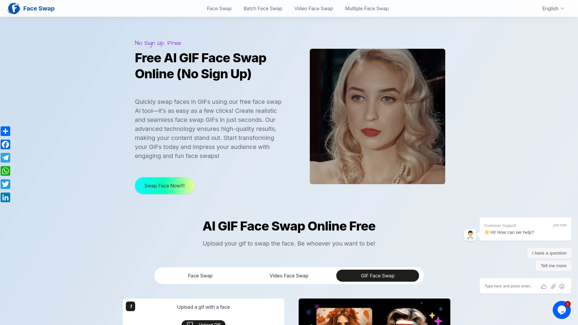 Free AI GIF Face Swap Online website preview