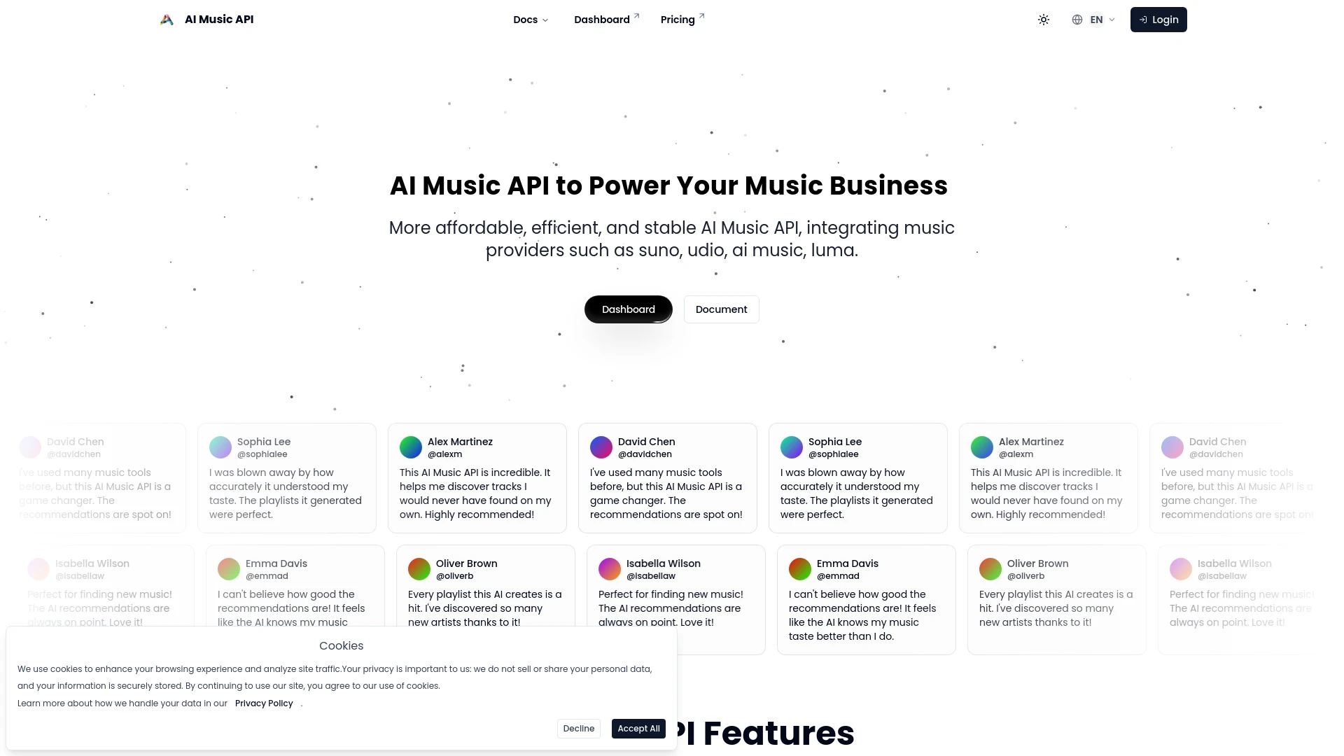 AI Music API website preview