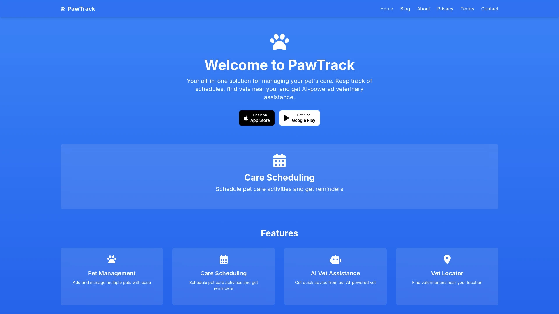 PawTrack website preview