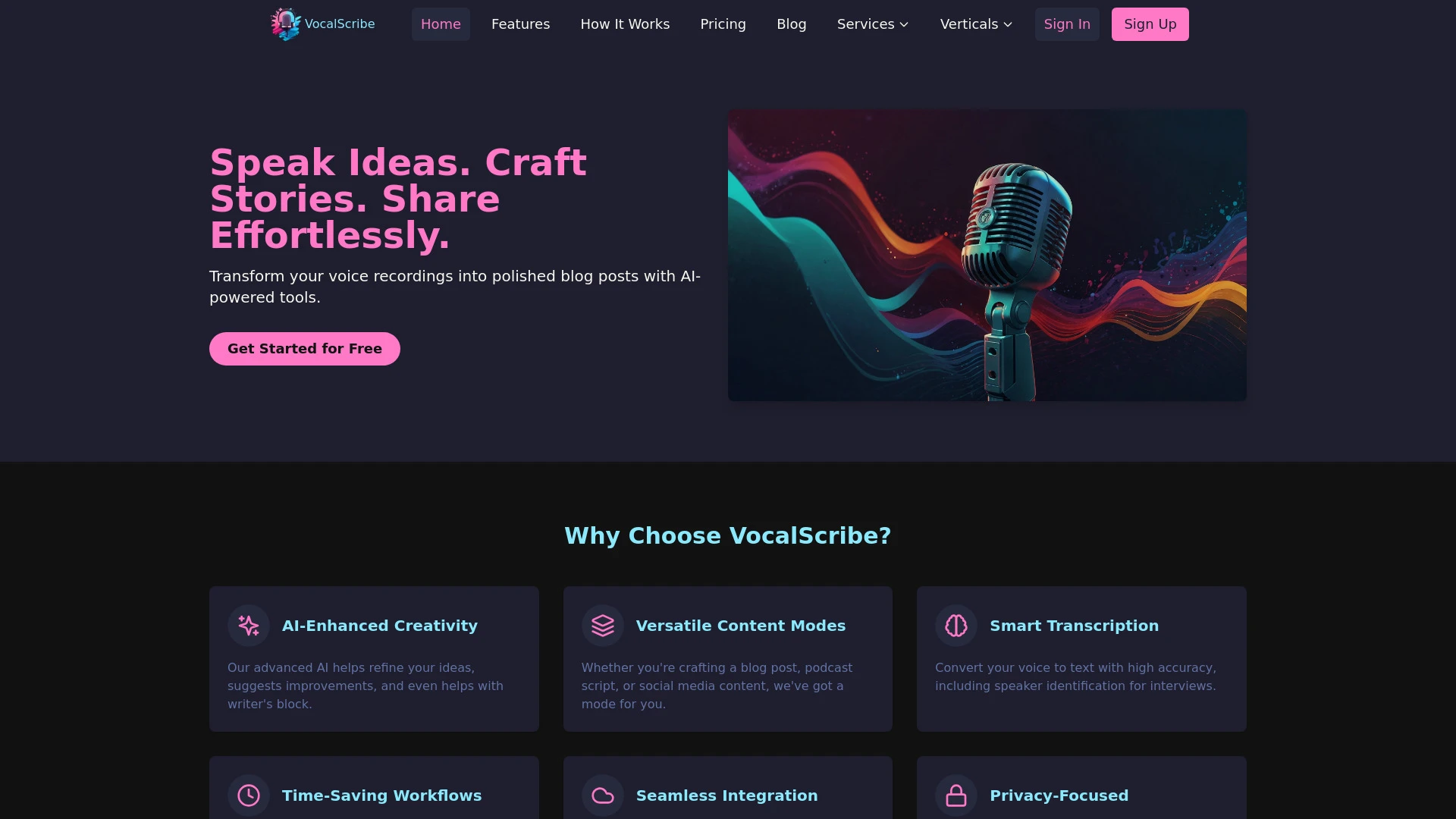 VocalScribe website preview