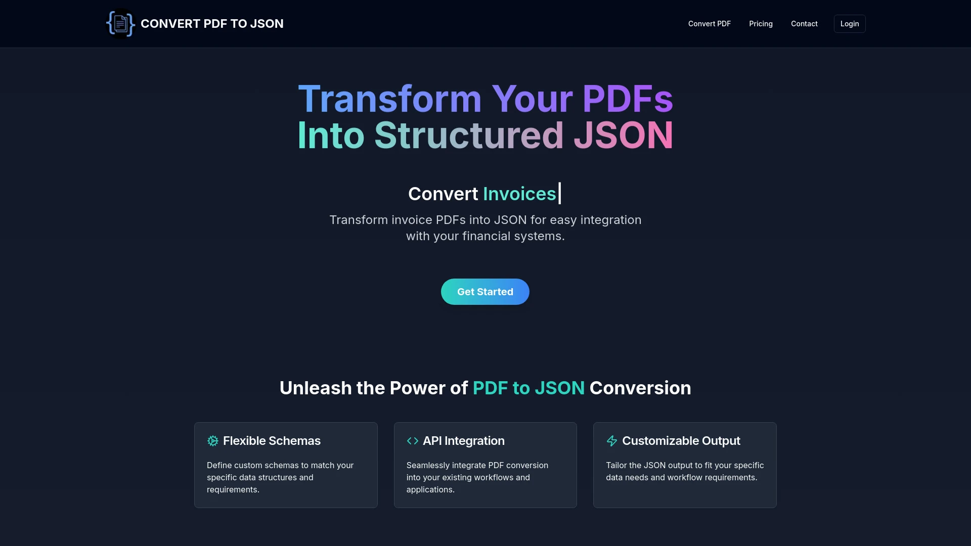 Convert PDF to JSON website preview