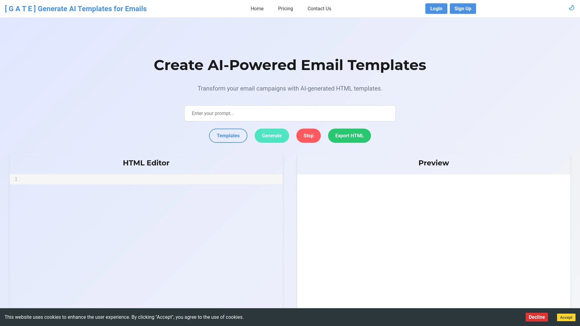 GATE AI Email Generator website preview