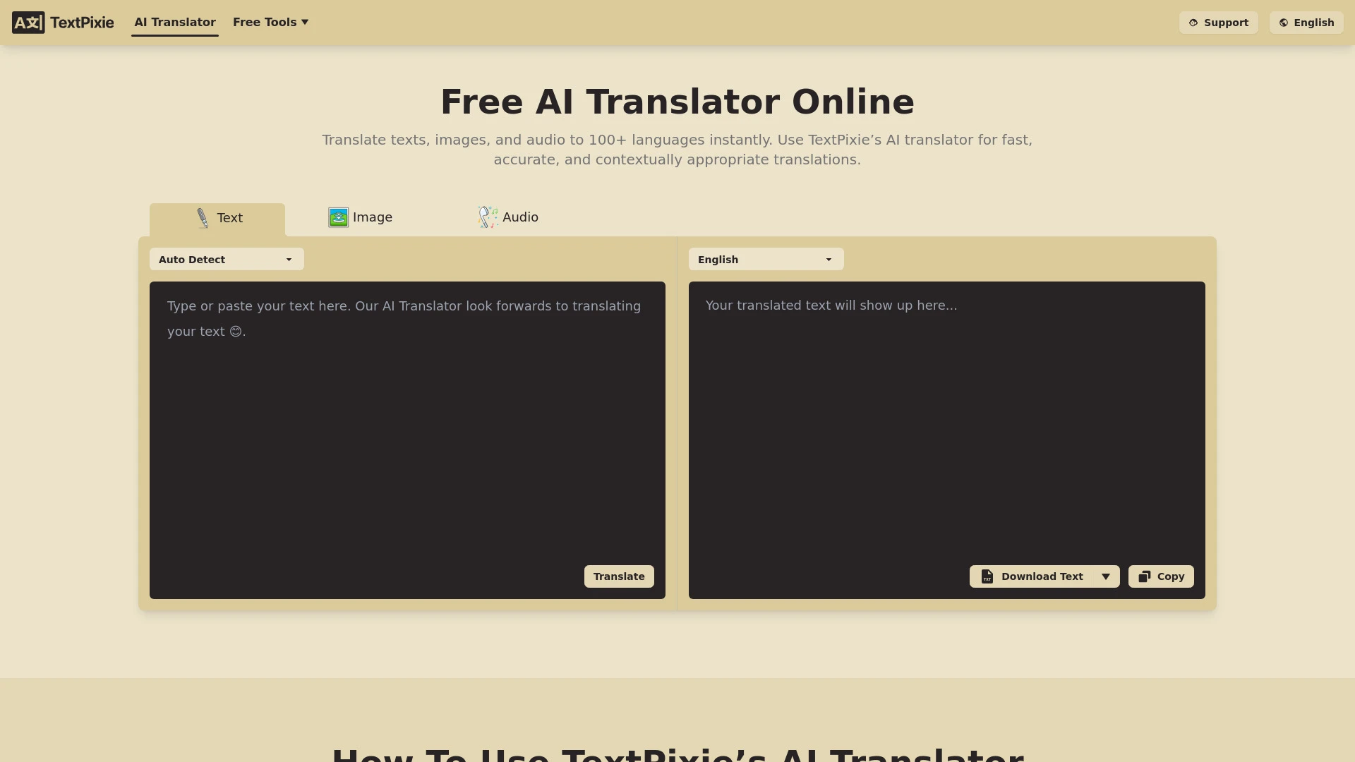 TextPixie AI Translator website preview