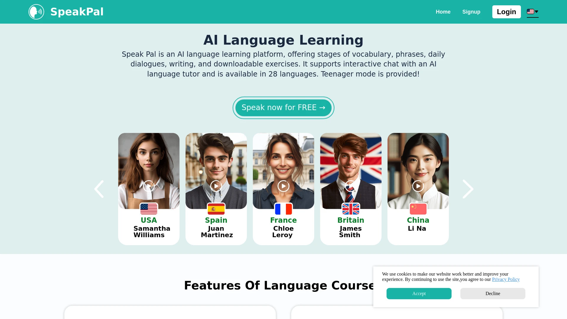 AI Language Learning - SpeakPal website preview