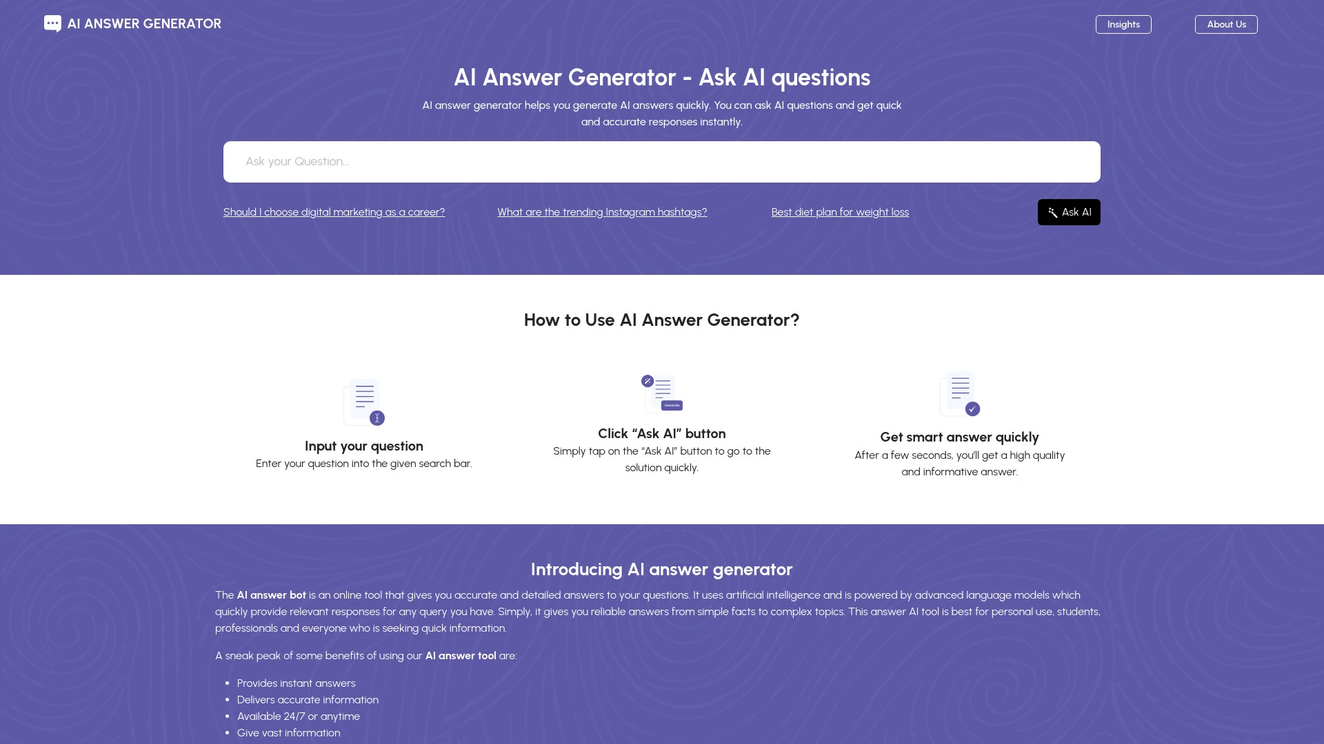 AI Answer Generator website preview