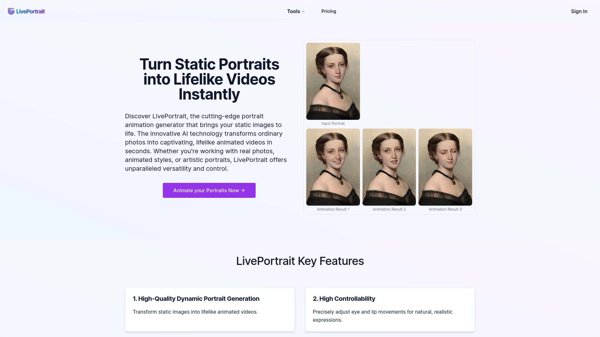 LivePortrait website preview