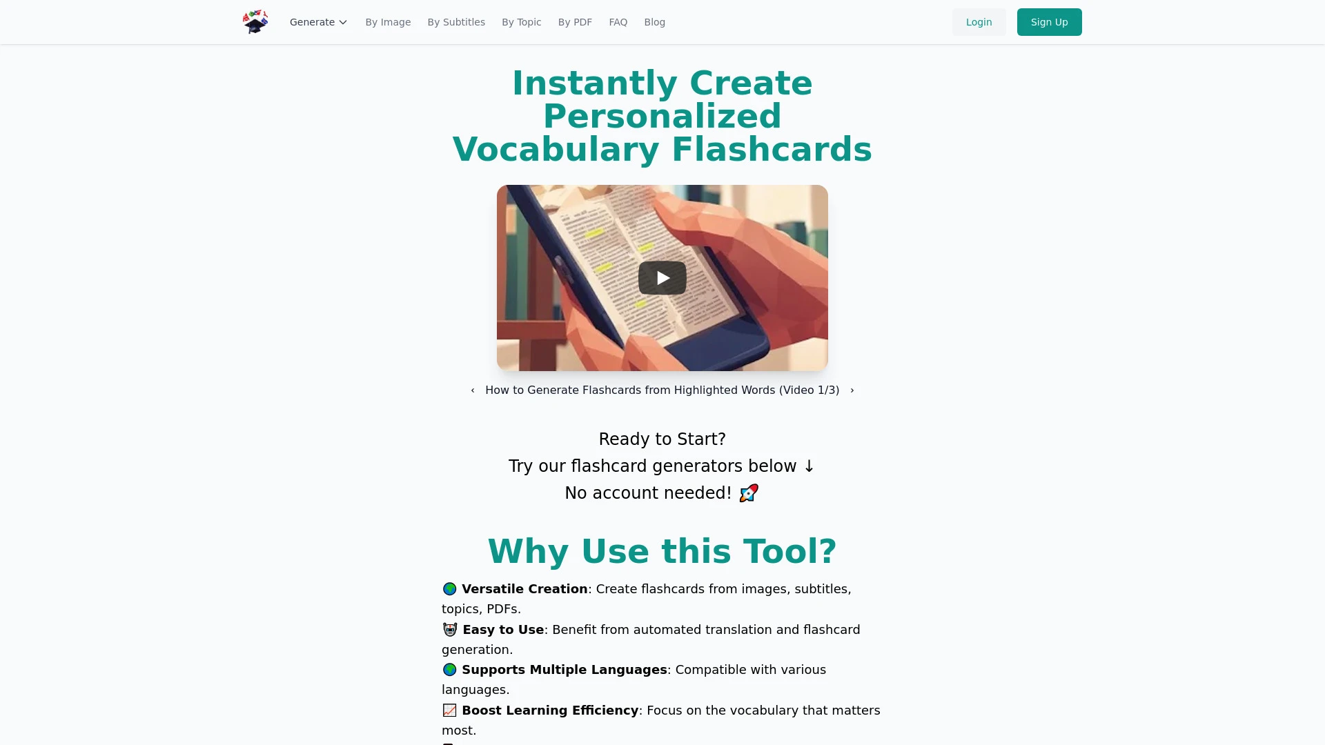 Translated Vocabulary Flashcards Generator website preview