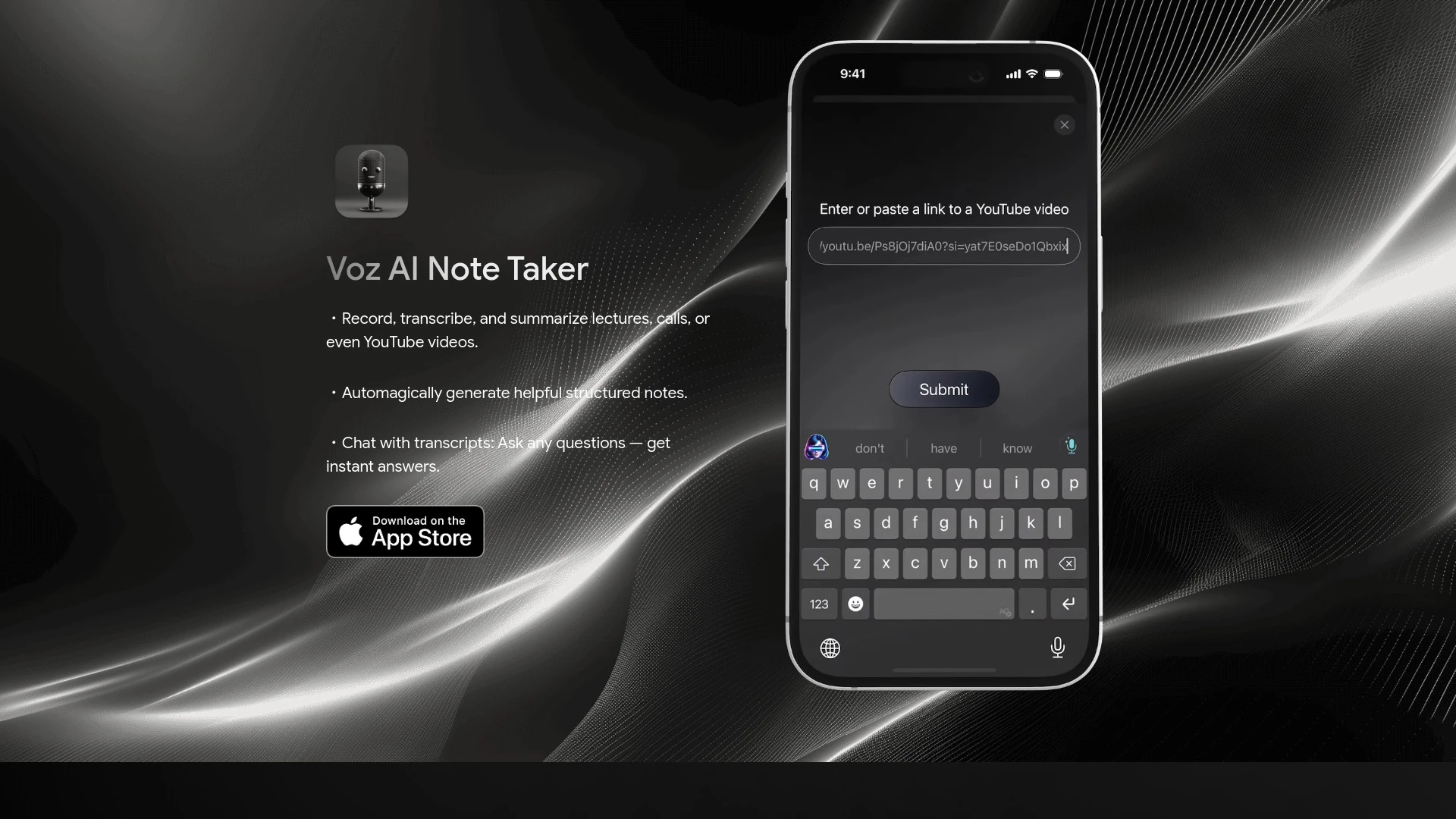 Voz AI Note Taker website preview