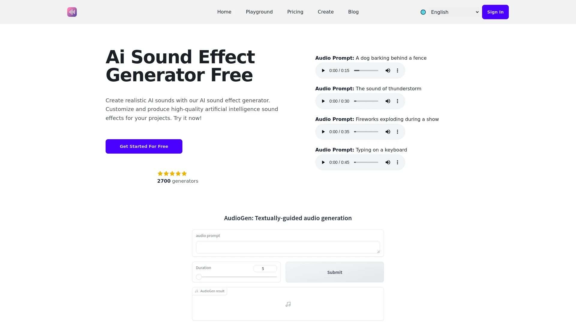 AI Sound Effect Generator website preview