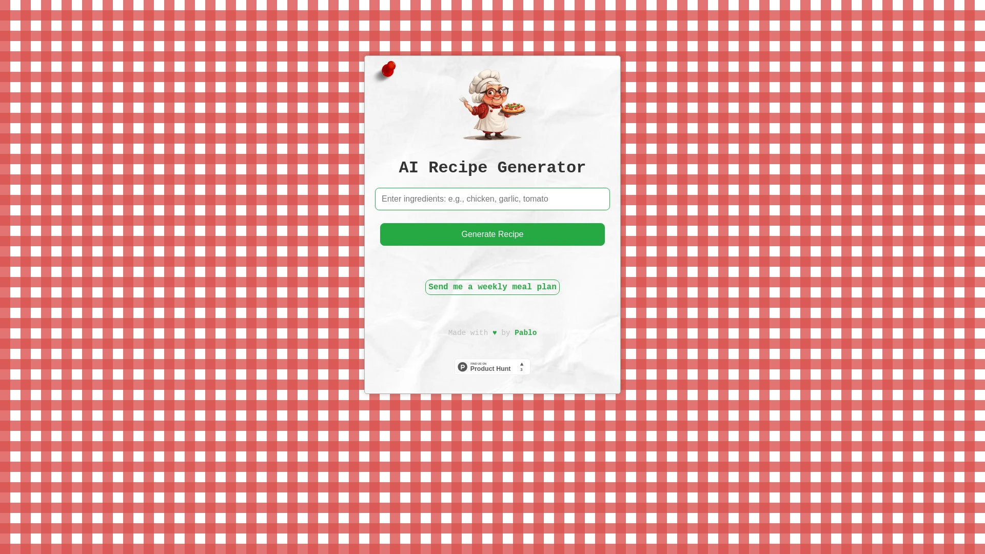 AI Recipe Generator website preview