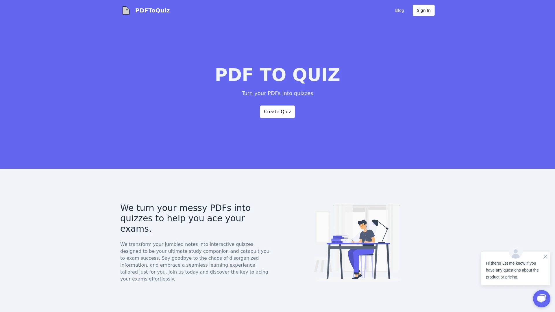 PDFToQuiz website preview