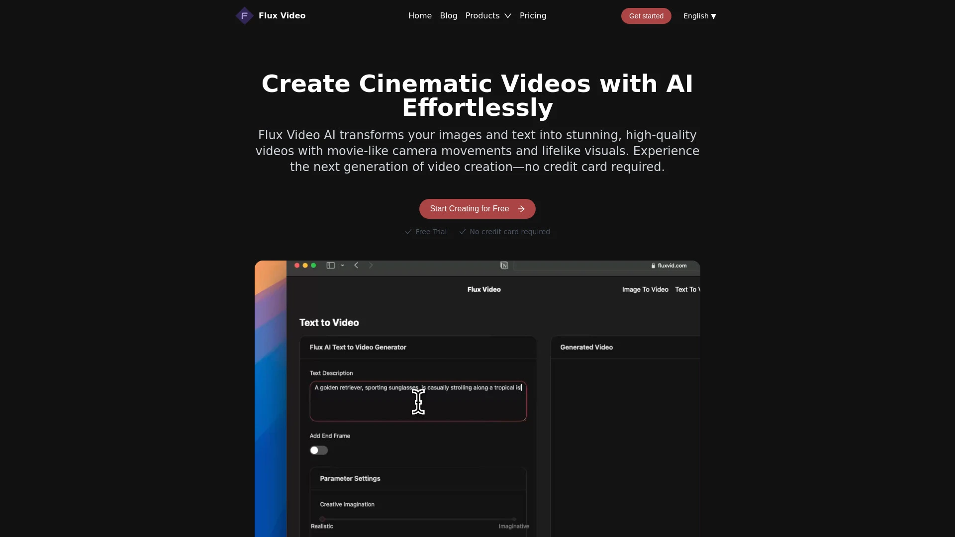 Flux Video AI website preview