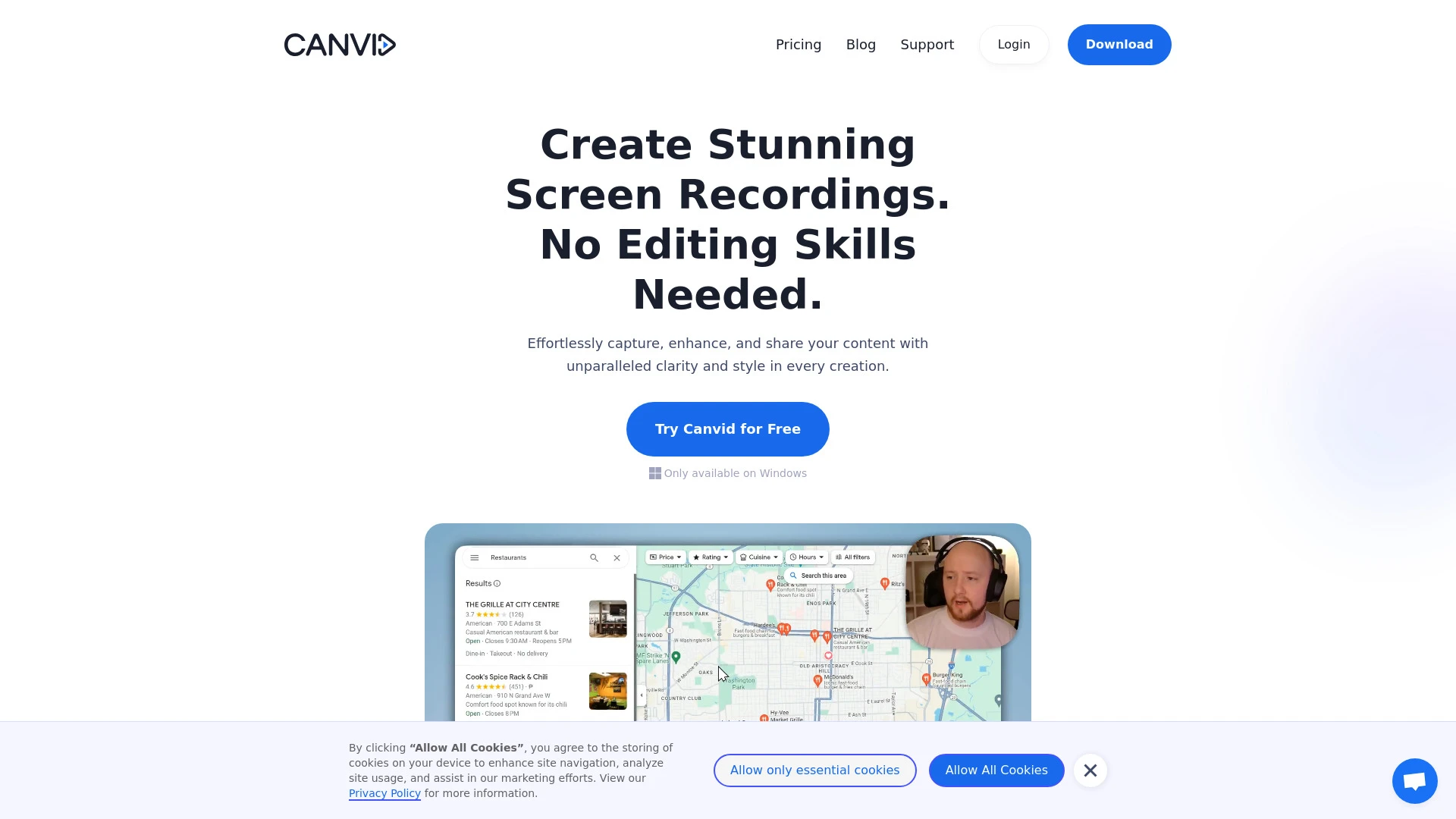 Canvid AI Screen Recorder website preview