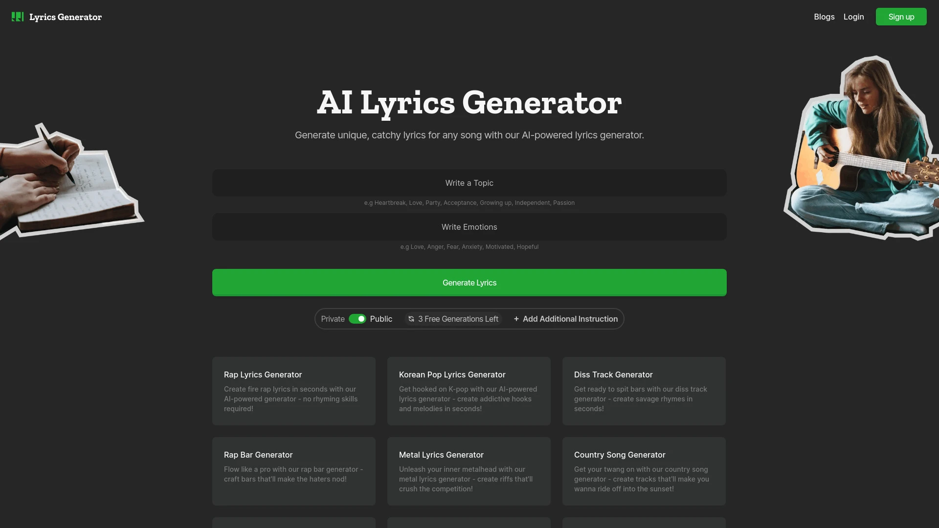 Lyrics Generator website preview