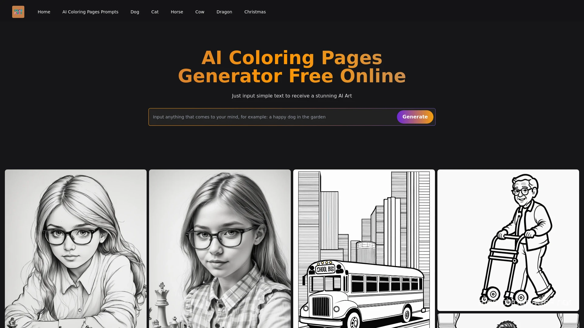 AI Coloring Pages Generator website preview