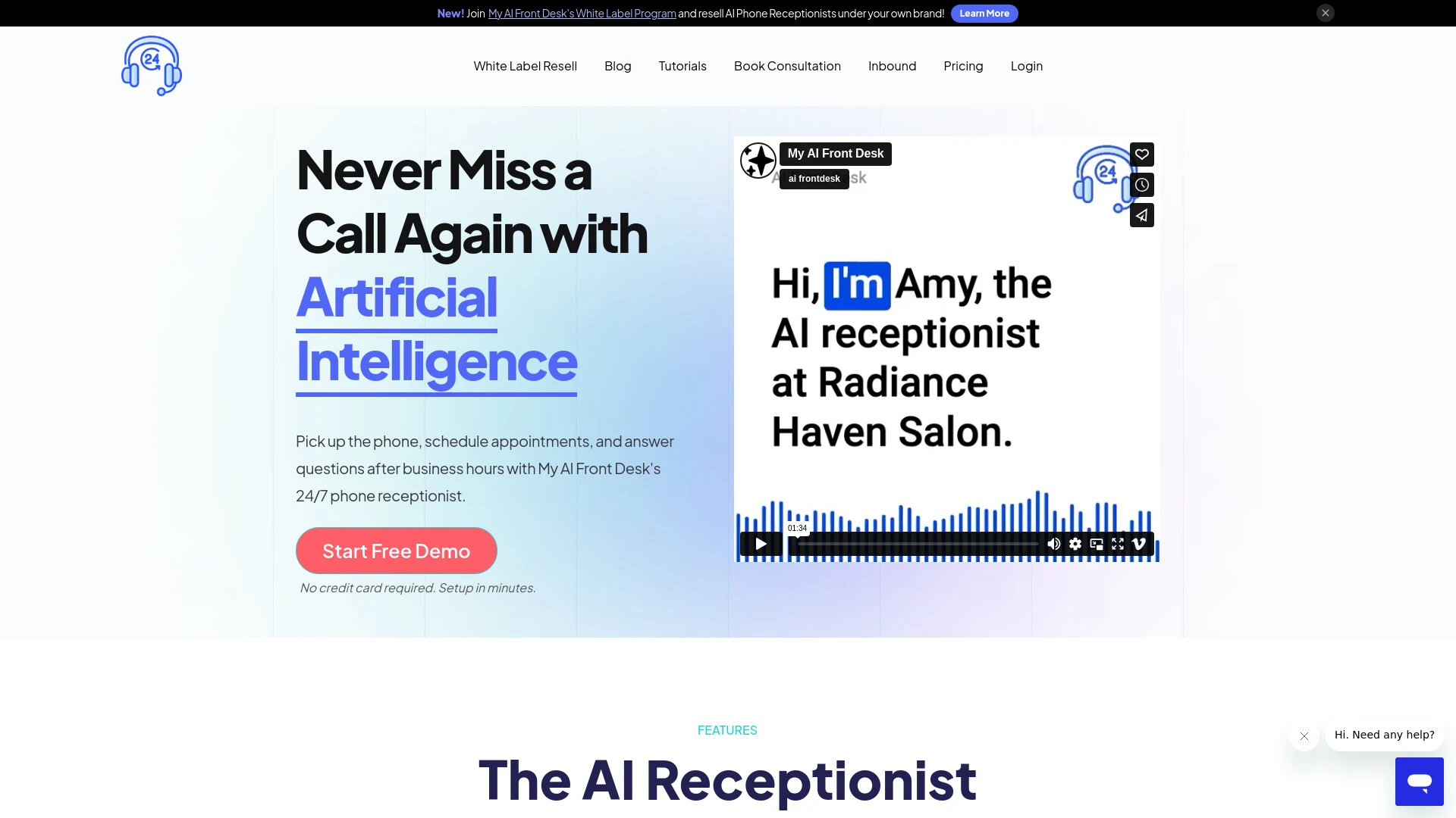 My AI Front Desk website preview