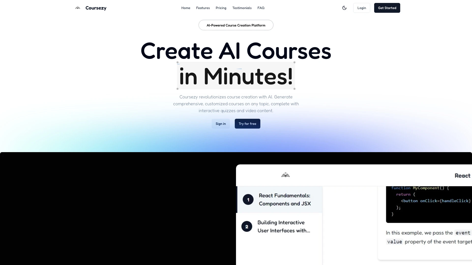 Coursezy website preview