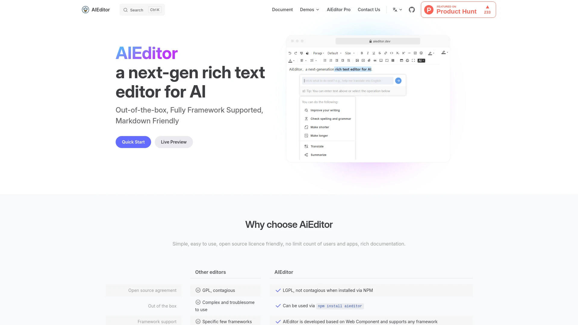 AiEditor website preview