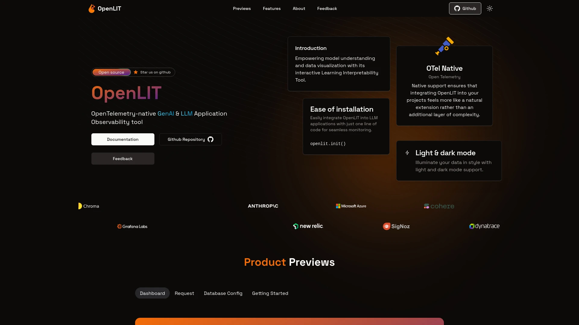 OpenLIT website preview