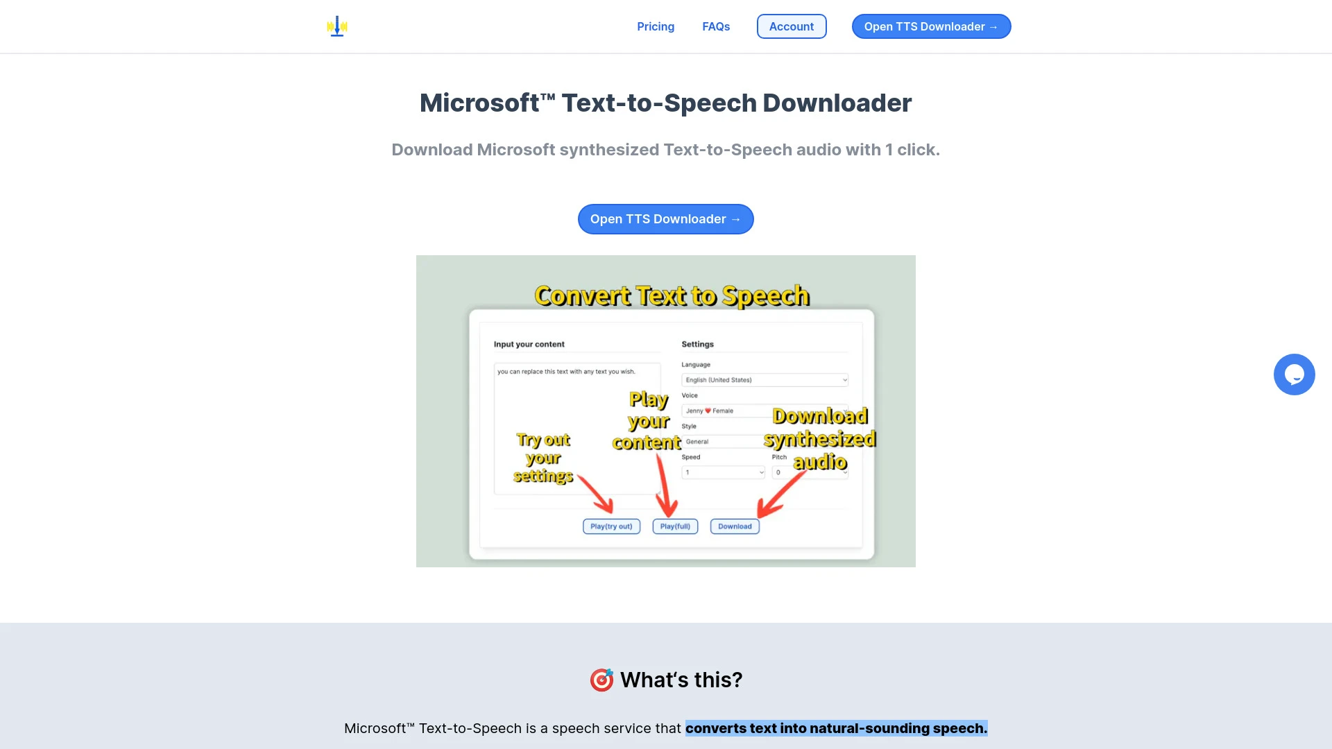 Microsoft Text-to-Speech Downloader website preview