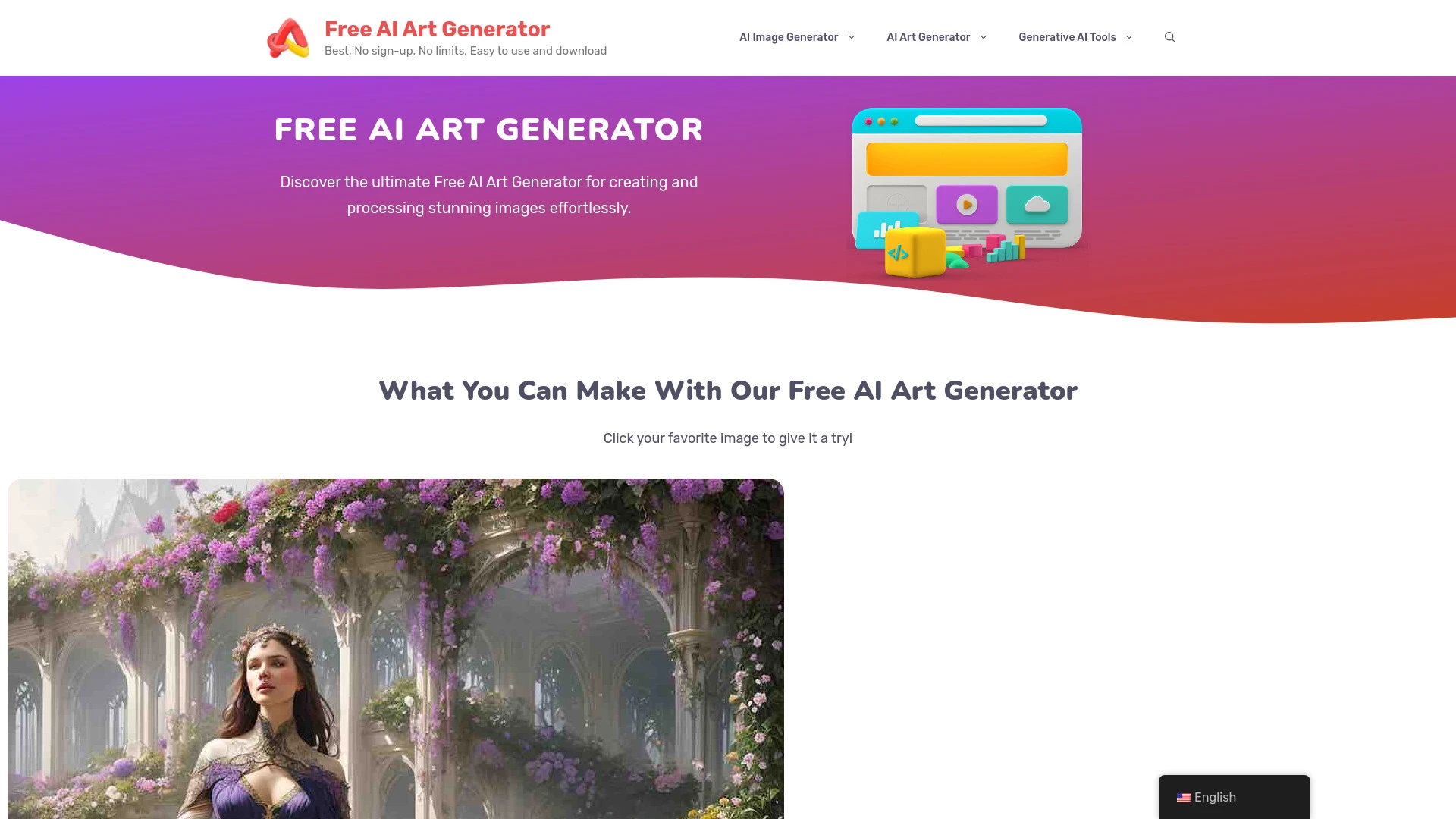 Free AI Art Generator website preview