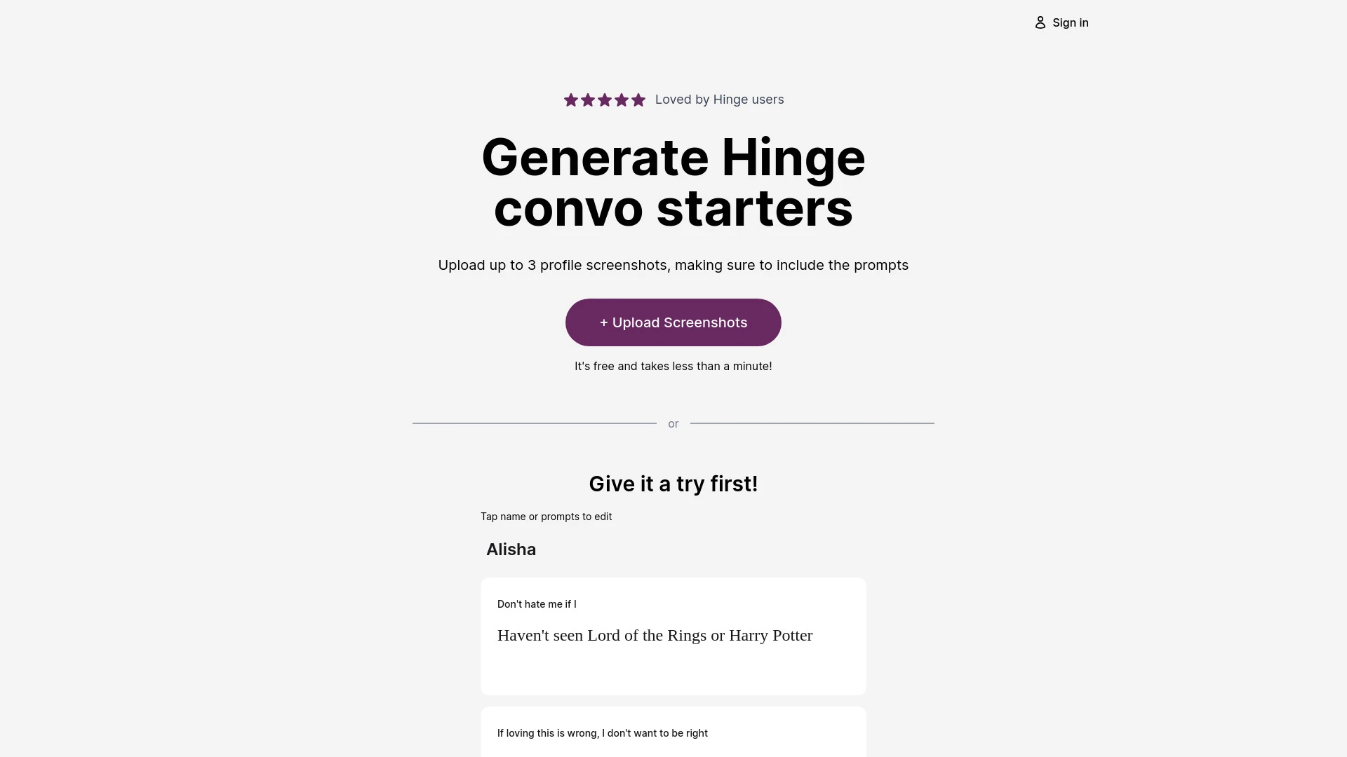 Hinge Openers AI website preview