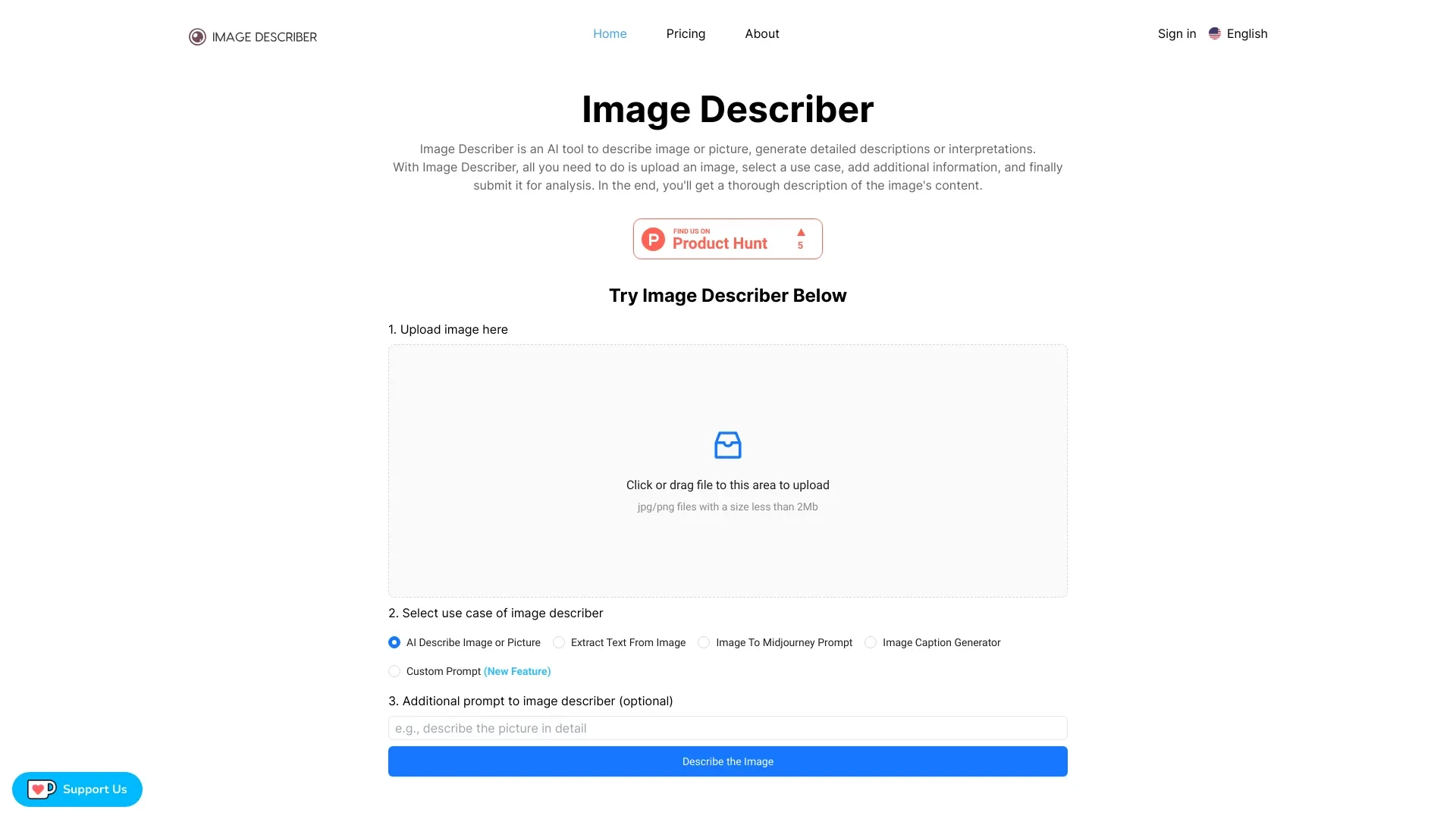 Image Describer website preview