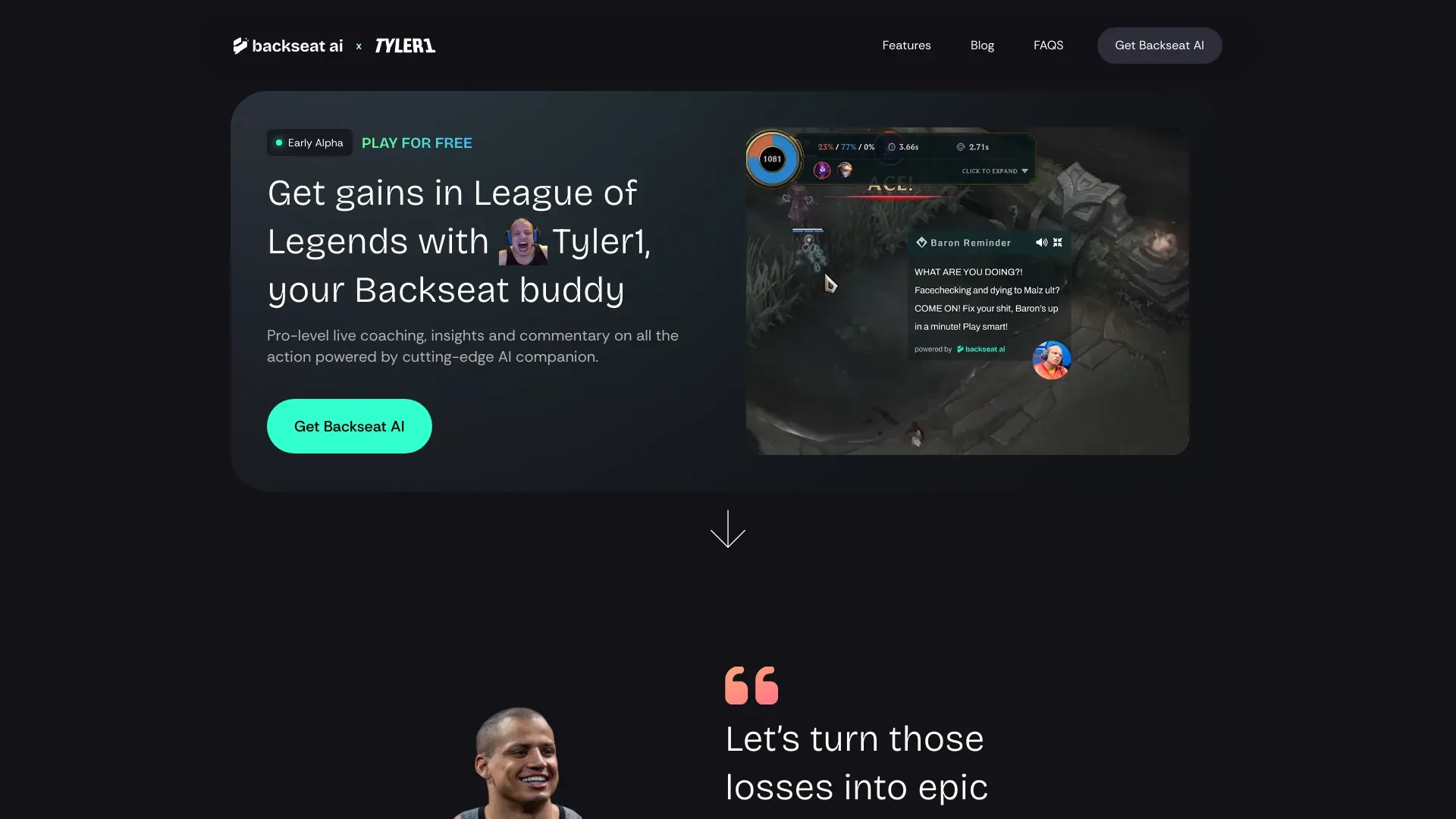 Backseat AI by Tyler1 website preview