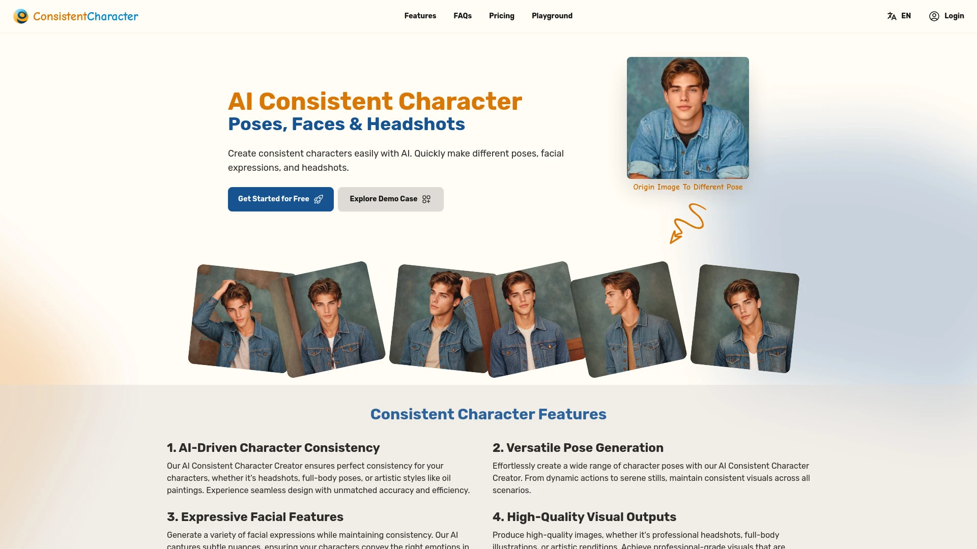 AI Consistent Character Creator website preview