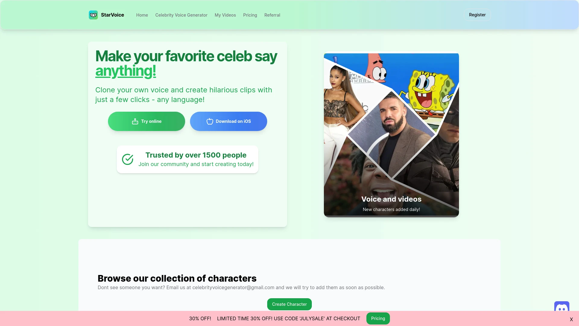 StarVoice | Celebrity Ai Voice Generator website preview