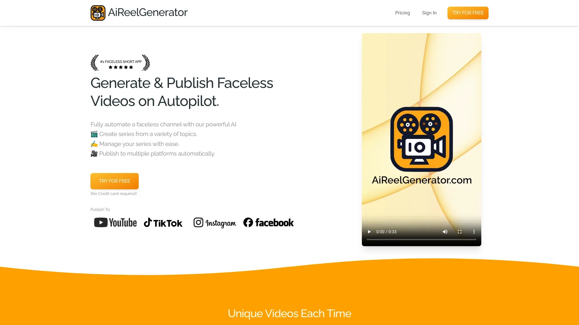 AiReelGenerator website preview