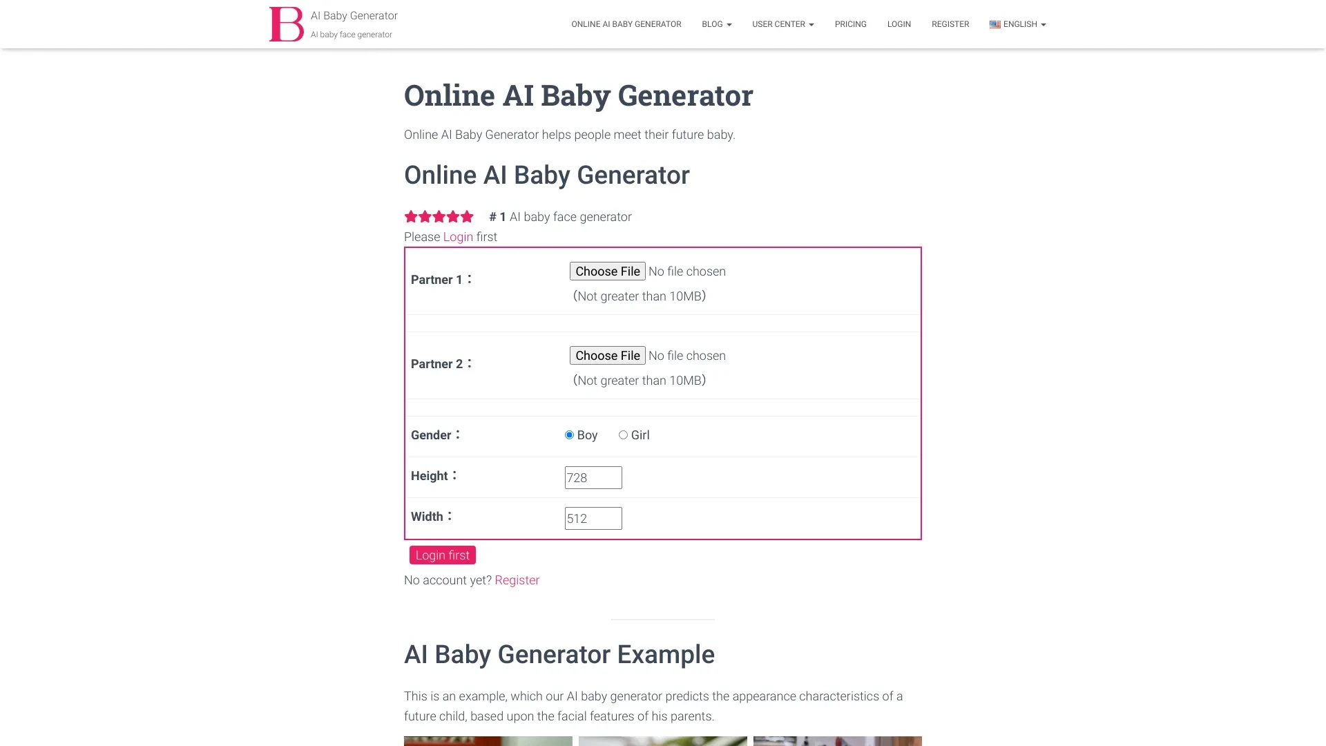 AI Baby Generator website preview