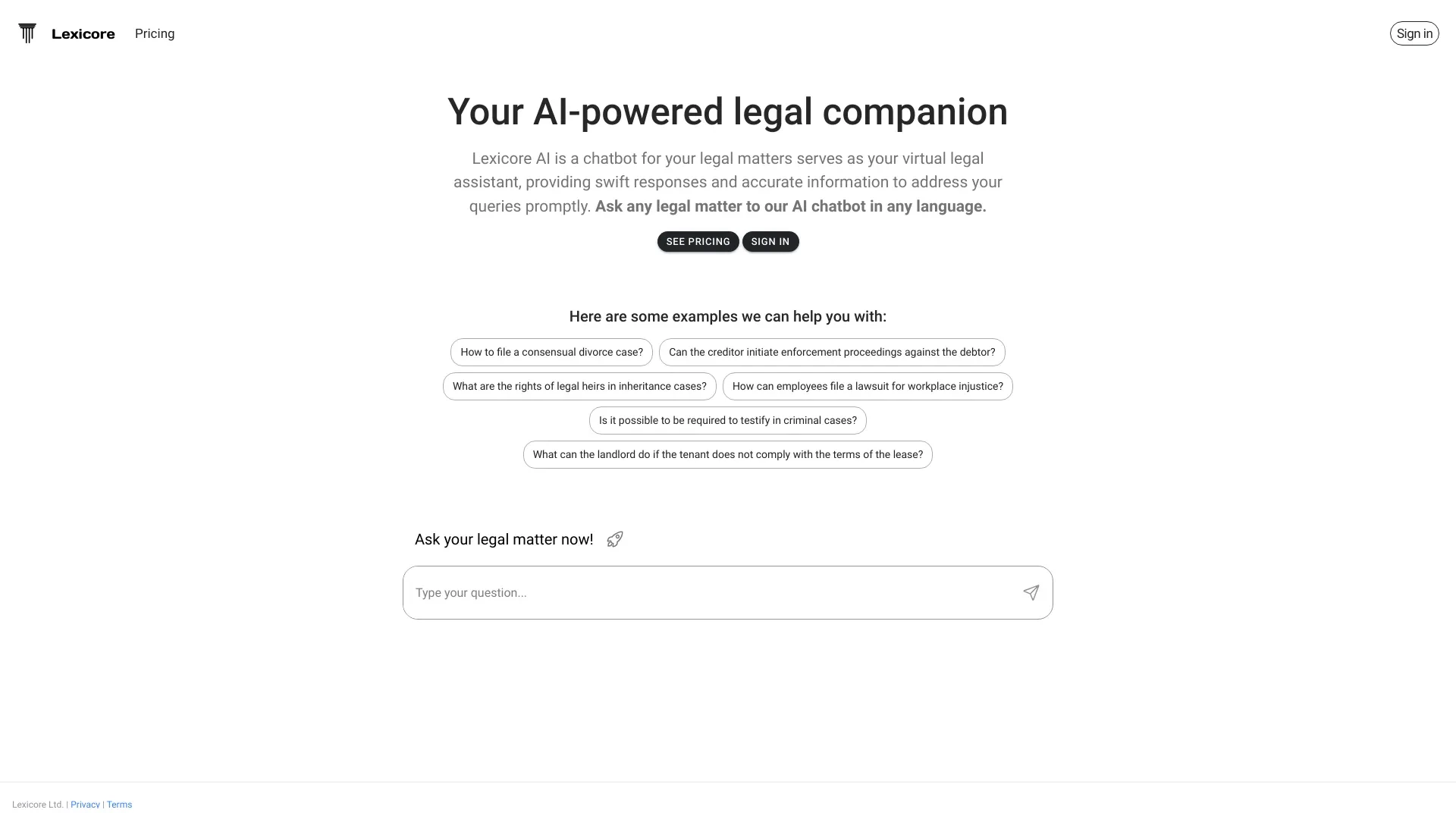 Lexicore - AI for Legal Practices website preview