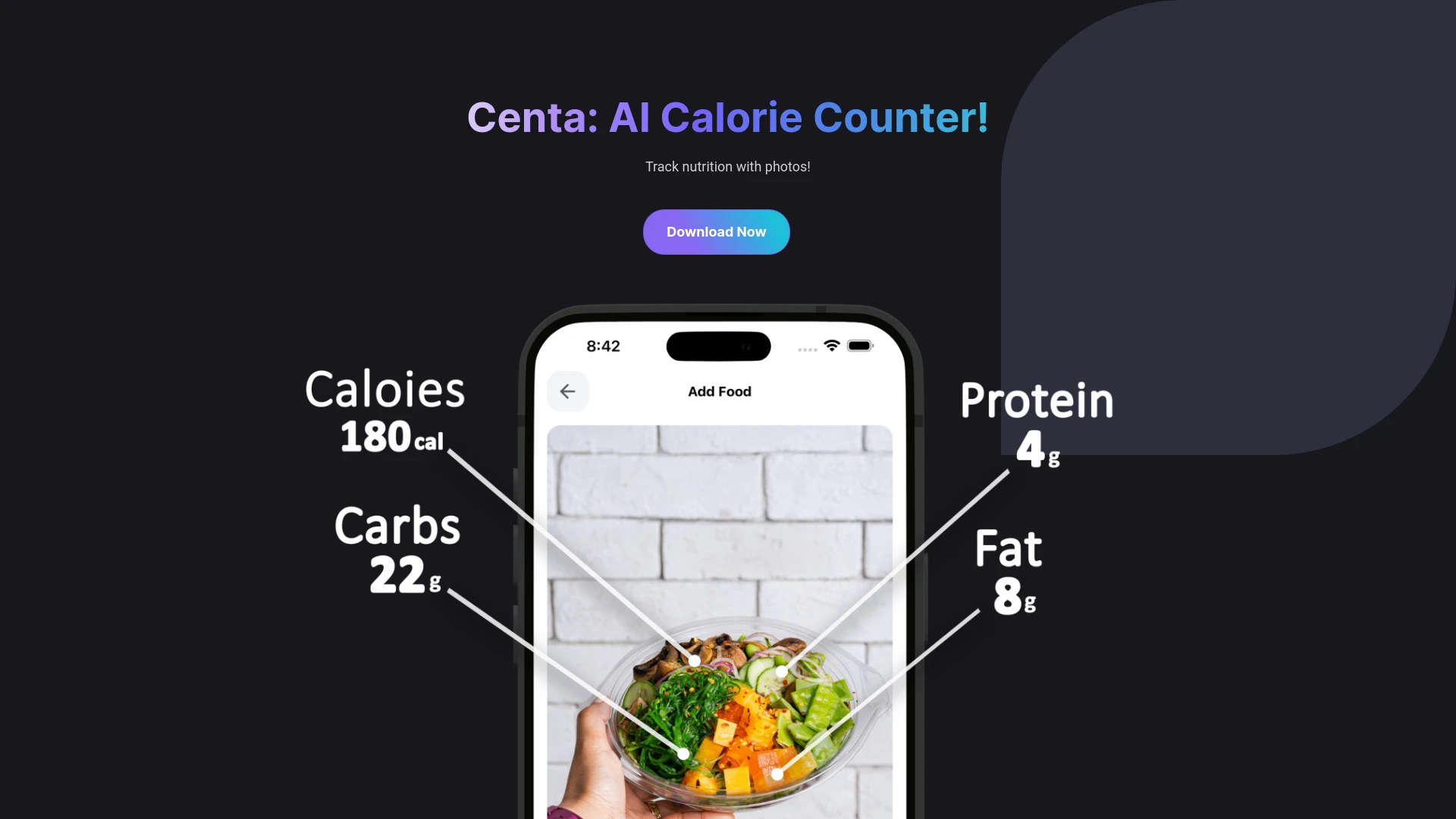 Centa - AI Calorie Counter website preview