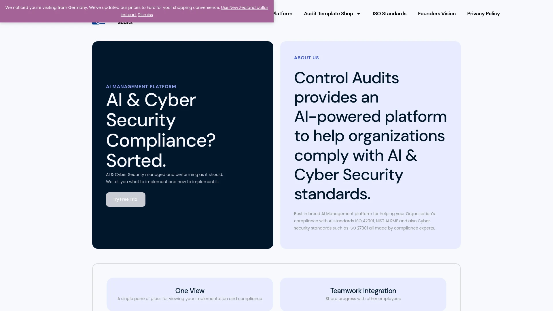 Control Audits - AI & Cyber Security Platform website preview